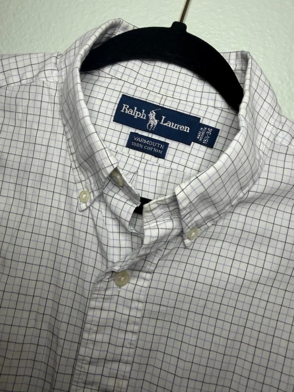 Polo by Ralph Lauren White Button-Down Shirt with Navy Windowpane